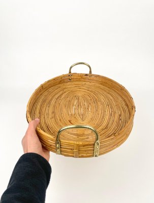 Bamboo, Rattan & Brass Oval Serving Tray, Italy, 1970s-LYQ-1174402