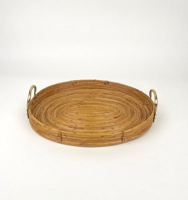 Bamboo, Rattan & Brass Oval Serving Tray, Italy, 1970s-LYQ-1174402