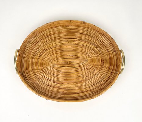 Bamboo, Rattan & Brass Oval Serving Tray, Italy, 1970s-LYQ-1174402