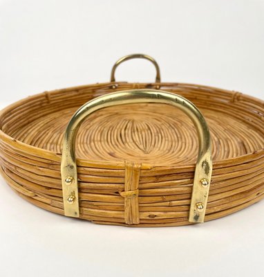 Bamboo, Rattan & Brass Oval Serving Tray, Italy, 1970s-LYQ-1174402