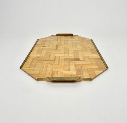 Bamboo Rattan & Brass Serving Tray, Italy, 1970s-LYQ-1171427