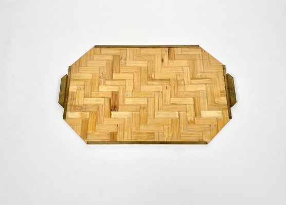 Bamboo Rattan & Brass Serving Tray, Italy, 1970s-LYQ-1171427