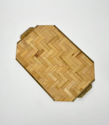 Bamboo Rattan & Brass Serving Tray, Italy, 1970s-LYQ-1171427