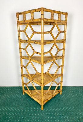 Bamboo & Rattan Corner Cupboard Bookcase from Vivai Del Sud, Italy, 1970s-LYQ-1171567