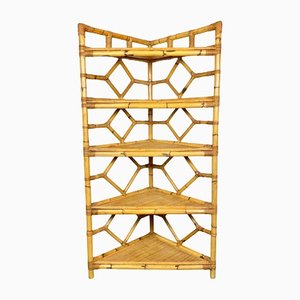 Bamboo & Rattan Corner Cupboard Bookcase from Vivai Del Sud, Italy, 1970s-LYQ-1171567