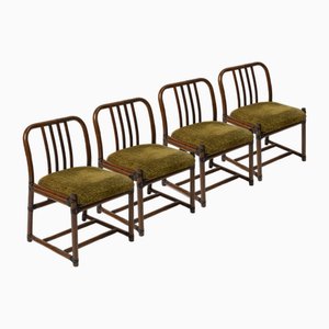 Bamboo & Rattan Dining Chairs with Velvet Seat, Italy, 1970s, Set of 4-IVW-2036160