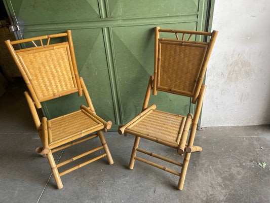 Bamboo Rattan Folding Chairs, 1960s, Set of 2