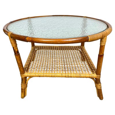 Bamboo Rattan & Frosted Glass Coffee Table, Italy, 1960s-LYQ-1171637