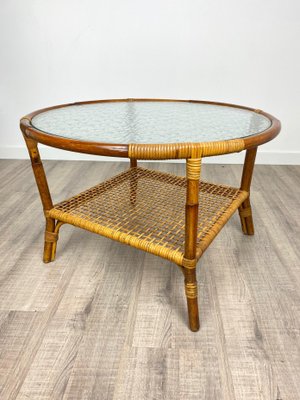 Bamboo Rattan & Frosted Glass Coffee Table, Italy, 1960s-LYQ-1171637