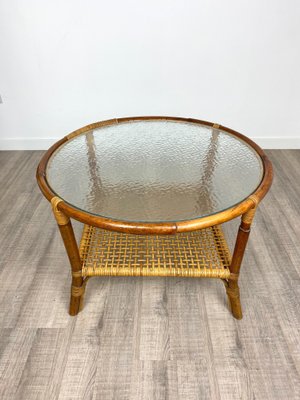 Bamboo Rattan & Frosted Glass Coffee Table, Italy, 1960s-LYQ-1171637