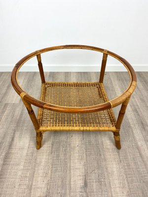 Bamboo Rattan & Frosted Glass Coffee Table, Italy, 1960s-LYQ-1171637