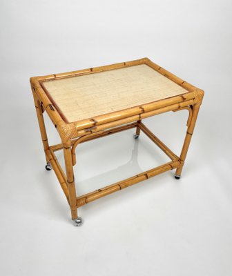 Bamboo, Rattan & Glass Serving Cart Bar Trolley, Italy, 1960s-LYQ-1171309