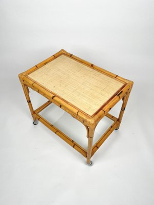 Bamboo, Rattan & Glass Serving Cart Bar Trolley, Italy, 1960s-LYQ-1171309