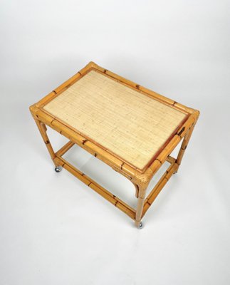 Bamboo, Rattan & Glass Serving Cart Bar Trolley, Italy, 1960s-LYQ-1171309