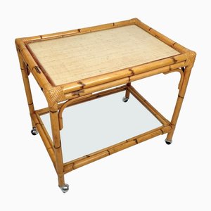 Bamboo, Rattan & Glass Serving Cart Bar Trolley, Italy, 1960s-LYQ-1171309