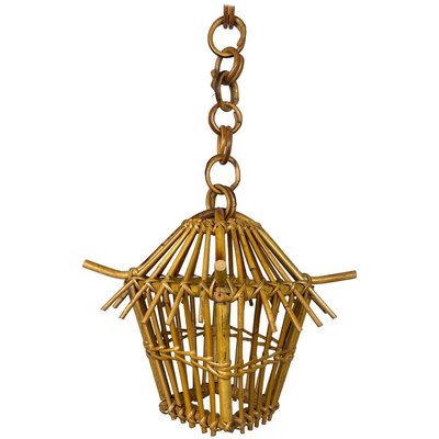 Bamboo & Rattan Lantern Chandelier Pendant, Italy, 1960s-LYQ-1171535