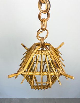 Bamboo & Rattan Lantern Chandelier Pendant, Italy, 1960s-LYQ-1171535