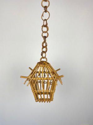 Bamboo & Rattan Lantern Chandelier Pendant, Italy, 1960s-LYQ-1171535