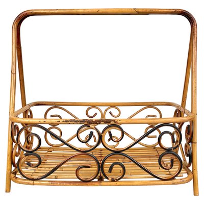 Bamboo & Rattan Magazine Rack Holder, Italy, 1960s-LYQ-1171357