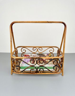 Bamboo & Rattan Magazine Rack Holder, Italy, 1960s-LYQ-1171357