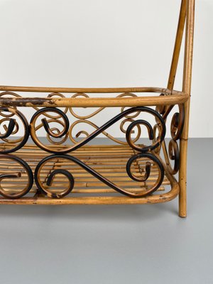 Bamboo & Rattan Magazine Rack Holder, Italy, 1960s-LYQ-1171357