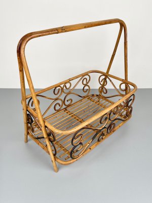 Bamboo & Rattan Magazine Rack Holder, Italy, 1960s-LYQ-1171357