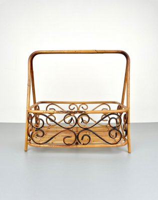 Bamboo & Rattan Magazine Rack Holder, Italy, 1960s-LYQ-1171357