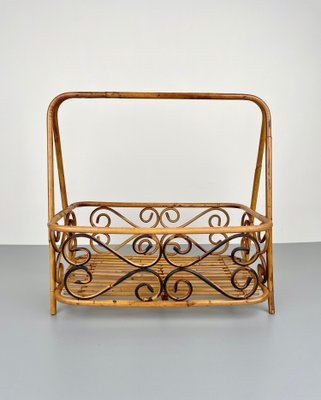 Bamboo & Rattan Magazine Rack Holder, Italy, 1960s-LYQ-1171357