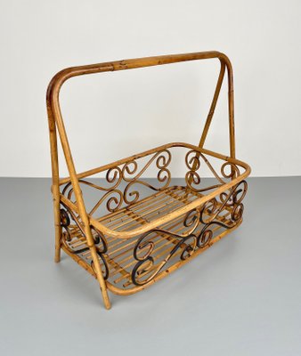 Bamboo & Rattan Magazine Rack Holder, Italy, 1960s-LYQ-1171357