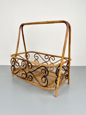 Bamboo & Rattan Magazine Rack Holder, Italy, 1960s-LYQ-1171357