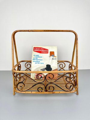 Bamboo & Rattan Magazine Rack Holder, Italy, 1960s-LYQ-1171357