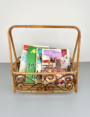 Bamboo & Rattan Magazine Rack Holder, Italy, 1960s-LYQ-1171357