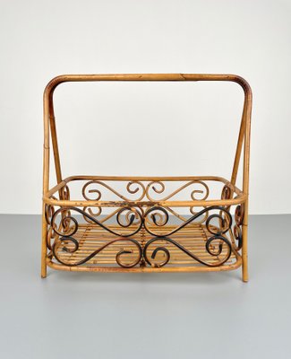 Bamboo & Rattan Magazine Rack Holder, Italy, 1960s-LYQ-1171357