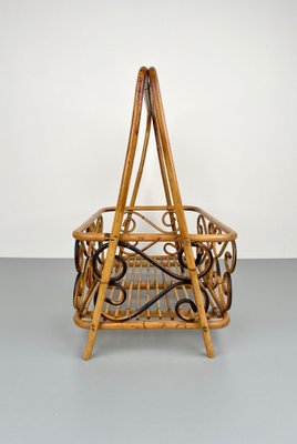 Bamboo & Rattan Magazine Rack Holder, Italy, 1960s-LYQ-1171357