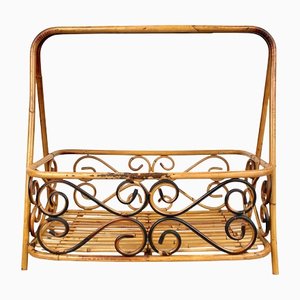 Bamboo & Rattan Magazine Rack Holder, Italy, 1960s-LYQ-1171357