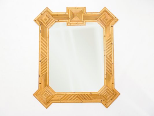 Bamboo & Rattan Mirror by Maurizio Mariani for Vivai Del Sud Roma, 1970s-YJA-985436