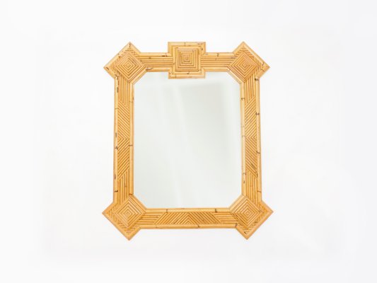 Bamboo & Rattan Mirror by Maurizio Mariani for Vivai Del Sud Roma, 1970s-YJA-985436