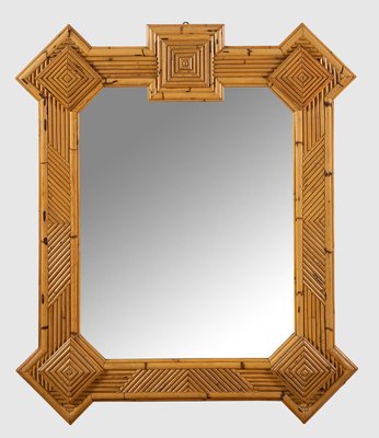 Bamboo & Rattan Mirror by Maurizio Mariani for Vivai Del Sud Roma, 1970s-YJA-985436