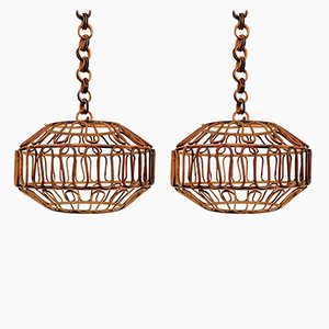 Bamboo & Rattan Pendant, Italy, 1960s, Set of 2-LYQ-1171298