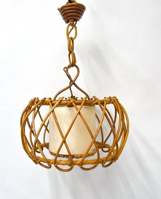 Bamboo & Rattan Pendant Lamp by Louis Sognot, France, 1960s