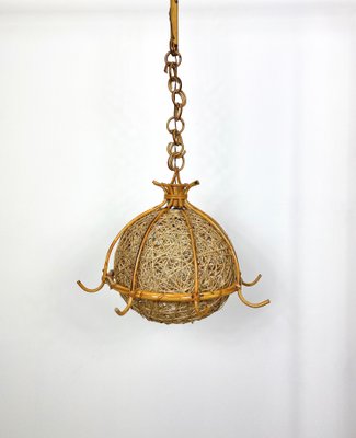 Bamboo Rattan & Rope Chandelier Pendant, Italy, 1960s-LYQ-1171629