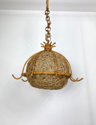 Bamboo Rattan & Rope Chandelier Pendant, Italy, 1960s-LYQ-1171629