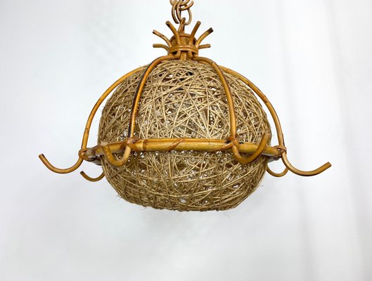 Bamboo Rattan & Rope Chandelier Pendant, Italy, 1960s-LYQ-1171629