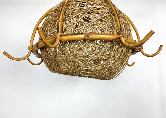 Bamboo Rattan & Rope Chandelier Pendant, Italy, 1960s-LYQ-1171629