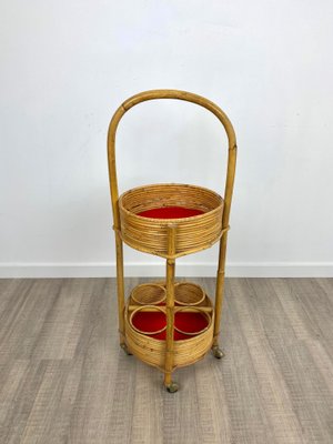 Bamboo & Rattan Round Service Side Bar Cart, Italy, 1960s-LYQ-1171656