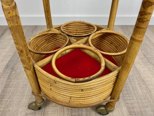 Bamboo & Rattan Round Service Side Bar Cart, Italy, 1960s-LYQ-1171656