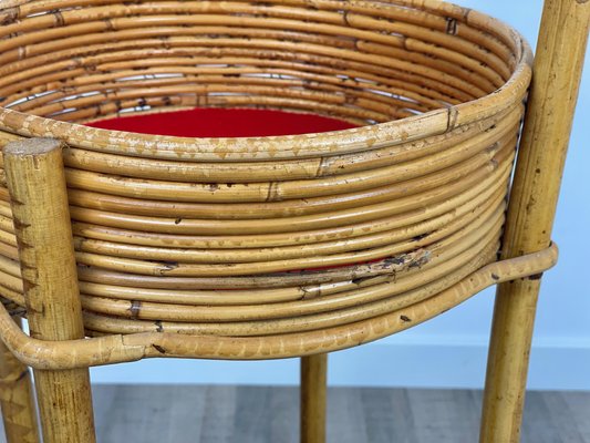 Bamboo & Rattan Round Service Side Bar Cart, Italy, 1960s-LYQ-1171656