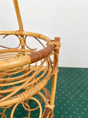 Bamboo Rattan Round Serving Bar Cart & Bottle Holder, Italy, 1960s-LYQ-1171361