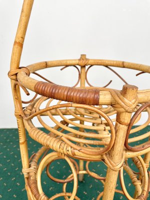 Bamboo Rattan Round Serving Bar Cart & Bottle Holder, Italy, 1960s-LYQ-1171361