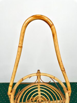 Bamboo Rattan Round Serving Bar Cart & Bottle Holder, Italy, 1960s-LYQ-1171361